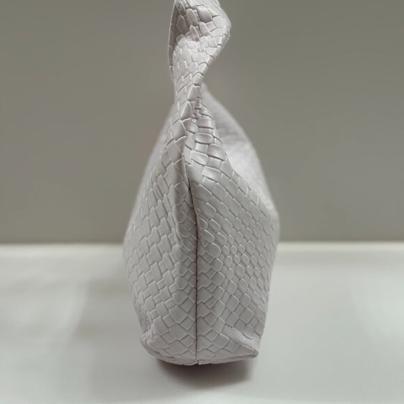 Embossed Woven Slouchy Mini Hobo Bag Faux Leather-White- NWT - Picture 3 of 10